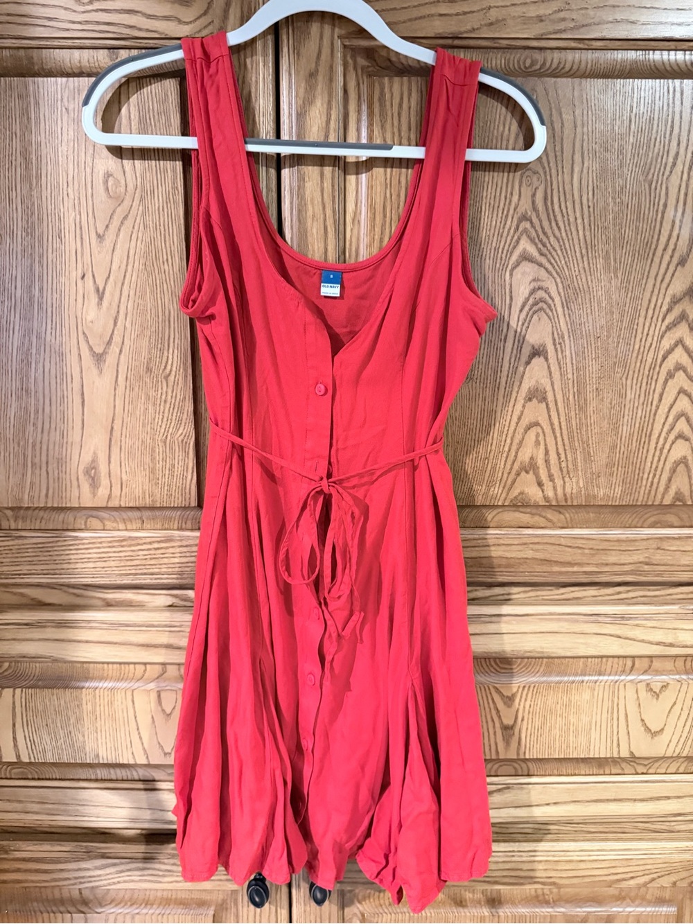 Bright Red Button-Front Sundress/Romper with Tie Waist